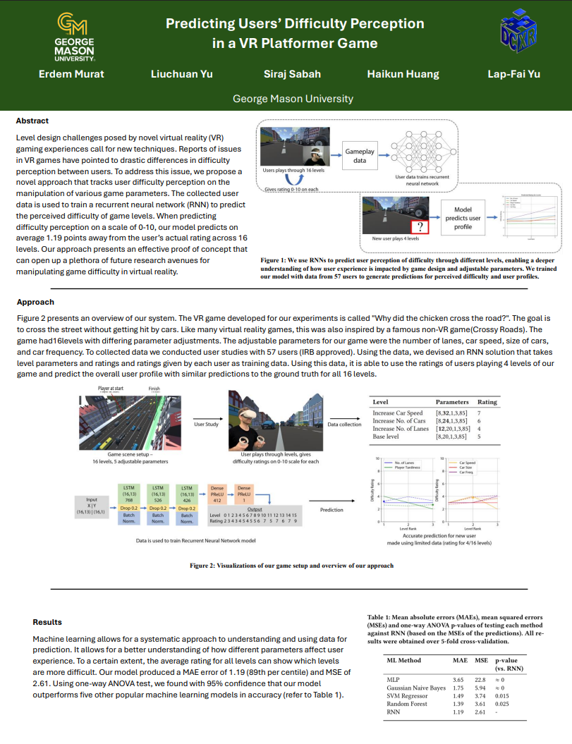 Poster for Predicting Users' Difficulty Perception in a VR Platformer Game